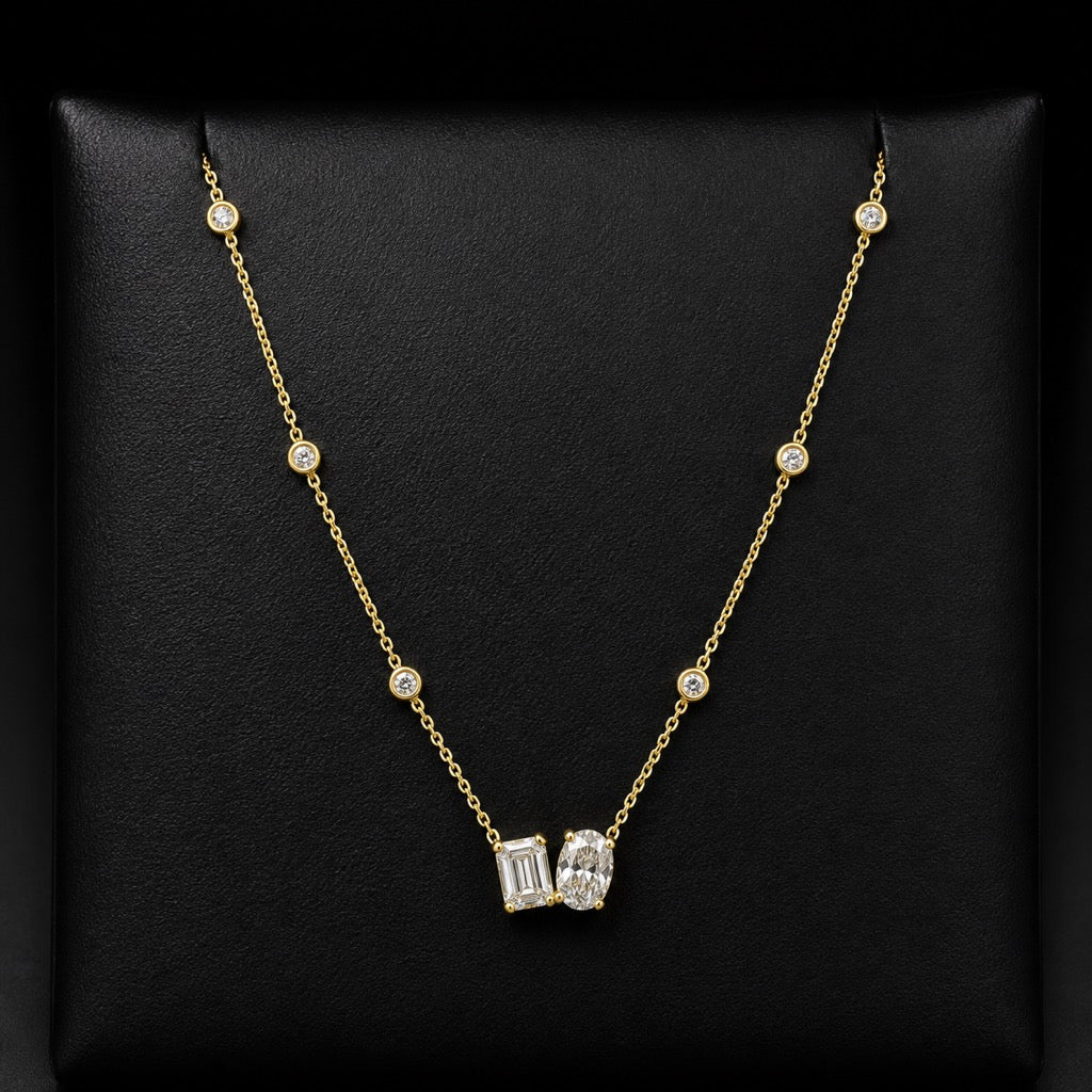 Emerald and Oval Diamonds by the Yard Necklace